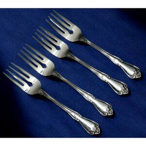 4 Oneida Salad Forks Dessert True Arbor Rose Stainless Flatware Vintage NOS